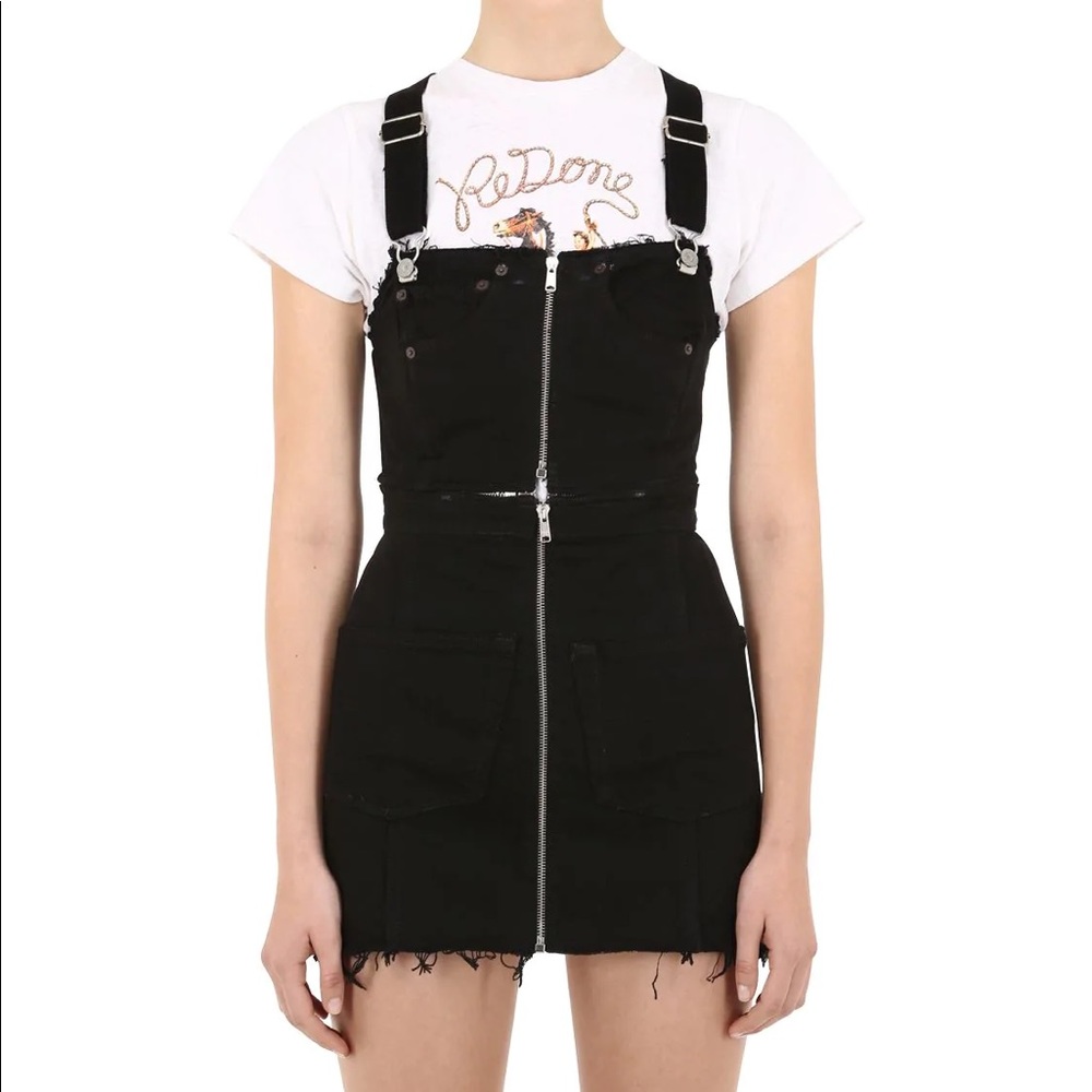 Re/done black denim overall dress in size xs
